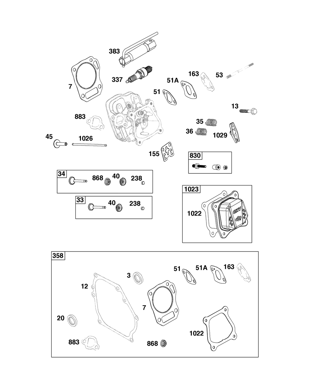 Cylinder Head Group Diagram and Parts List for 10R232-0026-F1 100000 - 19Z999 Briggs and Stratton Engine
